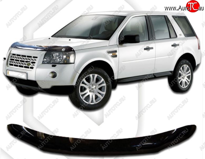 2 199 р. Дефлектор капота CA-Plastic  Land Rover Freelander  L359 (2006-2012) дорестайлинг, 1-ый рестайлинг (Classic черный, Без надписи)  с доставкой в г. Горно‑Алтайск