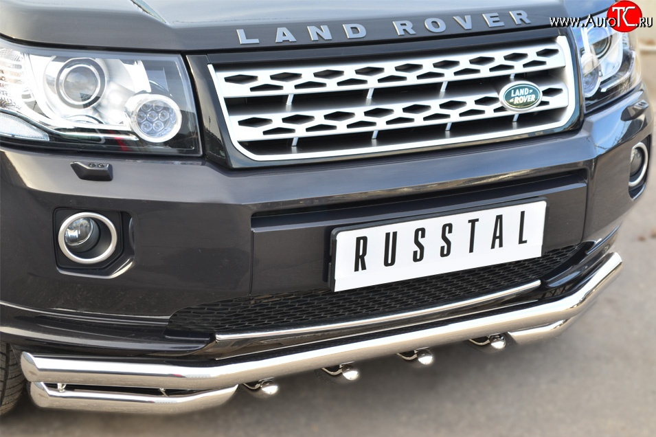 34 999 р. Защита переднего бампера (Ø63 мм с зубами, нержавейка) SLITKOFF Land Rover Freelander L359 1-ый рестайлинг (2010-2012)  с доставкой в г. Горно‑Алтайск