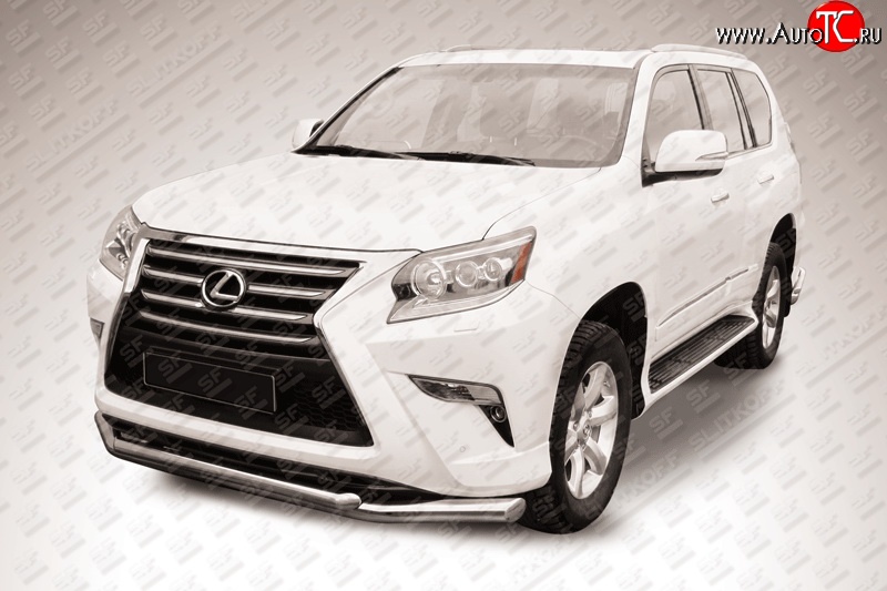 22 999 р. Двойная защита переднего бампера из труб диаметром 76 и 57 мм Slitkoff  Lexus GX460  J150 (2013-2022) 1-ый рестайлинг, 2-ой рестайлинг (Нержавейка, Полированная)  с доставкой в г. Горно‑Алтайск