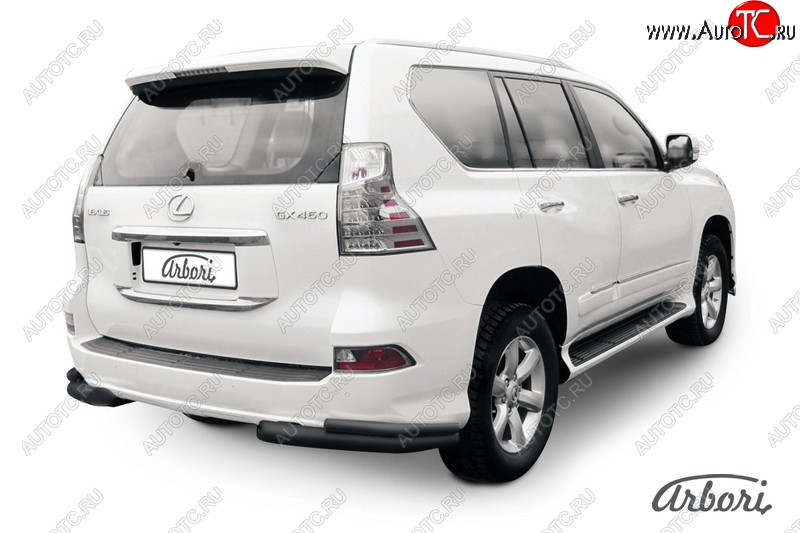 11 159 р. Защита заднего бампера Arbori (уголки, черная, 2 трубы d76 и 42 mm). Lexus GX460 J150 1-ый рестайлинг (2013-2019)  с доставкой в г. Горно‑Алтайск