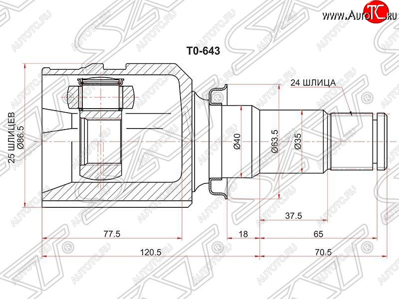 2 699 р. ШРУС SAT (внутренний правый, трипоид) Toyota Auris E150 хэтчбэк 5 дв. дорестайлинг (2006-2010)  с доставкой в г. Горно‑Алтайск