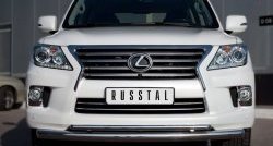 Защита переднего бампера (2 трубыØ76 и 42 мм, нержавейка) SLITKOFF Lexus LX570 J200 дорестайлинг (2007-2012)