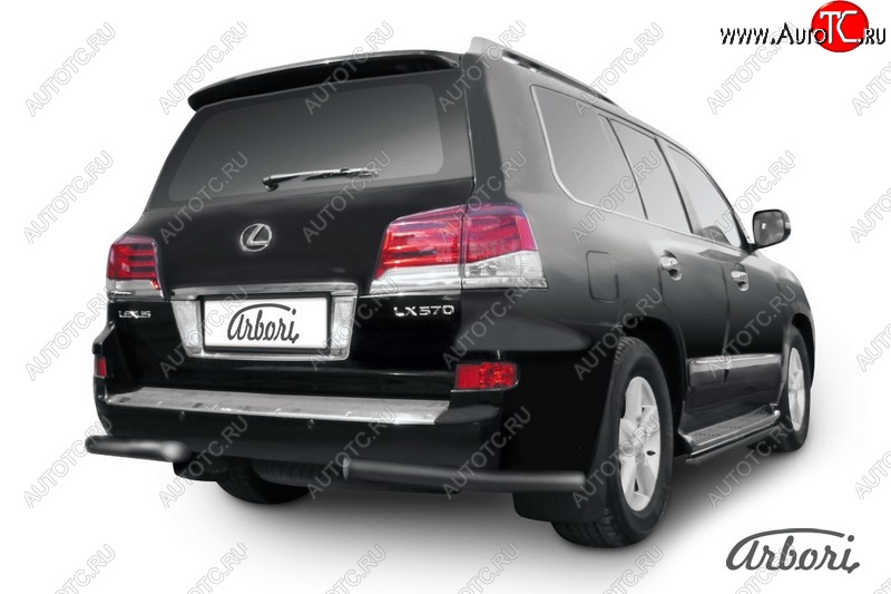 9 719 р. Защита заднего бампера Arbori (уголки, черная, 1 труба d76 mm). Lexus LX570 J200 1-ый рестайлинг (2012-2015)  с доставкой в г. Горно‑Алтайск