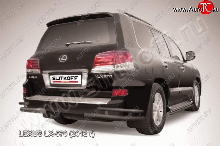 17 349 р. Защита заднего бампера из уголков d76+d42 Slitkoff (двойные) Lexus LX570 J200 1-ый рестайлинг (2012-2015) (Цвет: серебристый)  с доставкой в г. Горно‑Алтайск