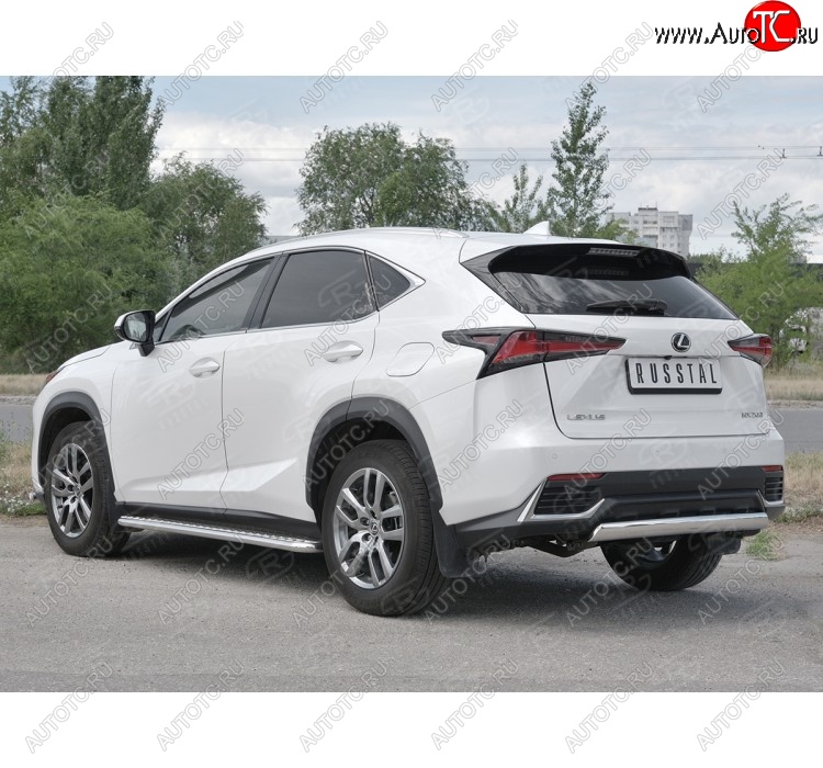 9 649 р. Защита заднего бампера (Ø75х42 мм, нержавейка) Russtal Lexus NX300h Z10 дорестайлинг (2014-2017)  с доставкой в г. Горно‑Алтайск