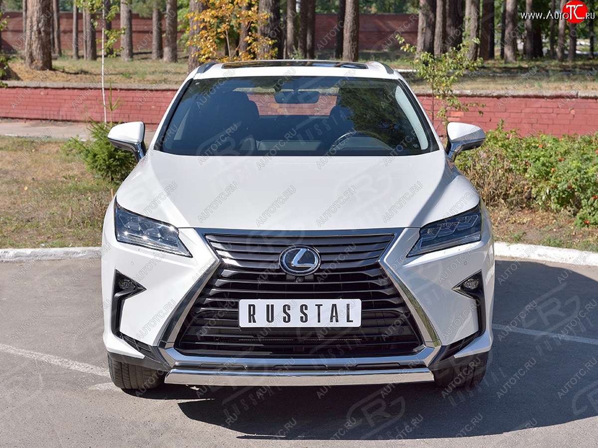 20 999 р. Защита переднего бампера (Ø75х42 мм, нержавейка, кроме F-Sport) Russtal Lexus RX350L AL20 рестайлинг (2019-2022)  с доставкой в г. Горно‑Алтайск