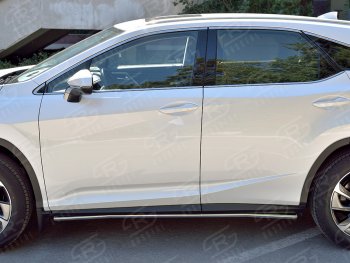 17 299 р. Защита порогов (Ø42 мм, нержавейка, кроме F-Sport) SLITKOFF Lexus RX350L AL20 дорестайлинг (2017-2019) (Металлические торцы под 90°)  с доставкой в г. Горно‑Алтайск. Увеличить фотографию 2