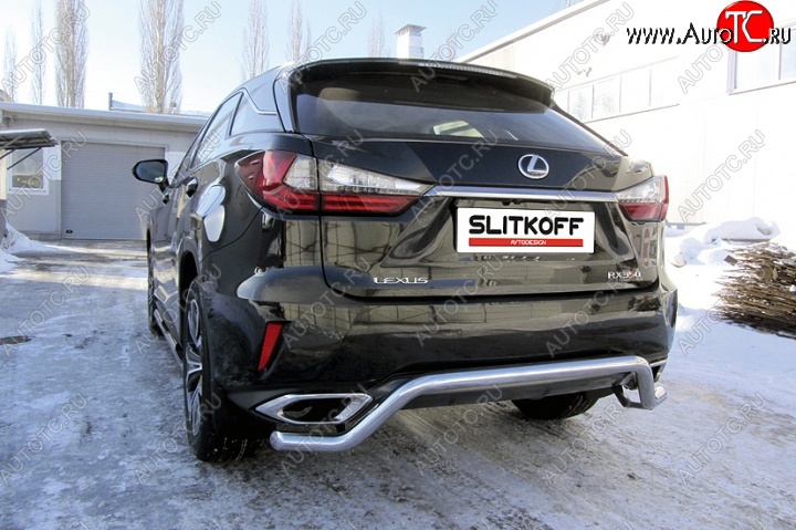 15 999 р. Защита заднего бампера из изогнутой трубы диаметром 57 мм Slitkoff  Lexus RX350  AL20 (2015-2019) дорестайлинг (Нержавейка, Полированная)  с доставкой в г. Горно‑Алтайск