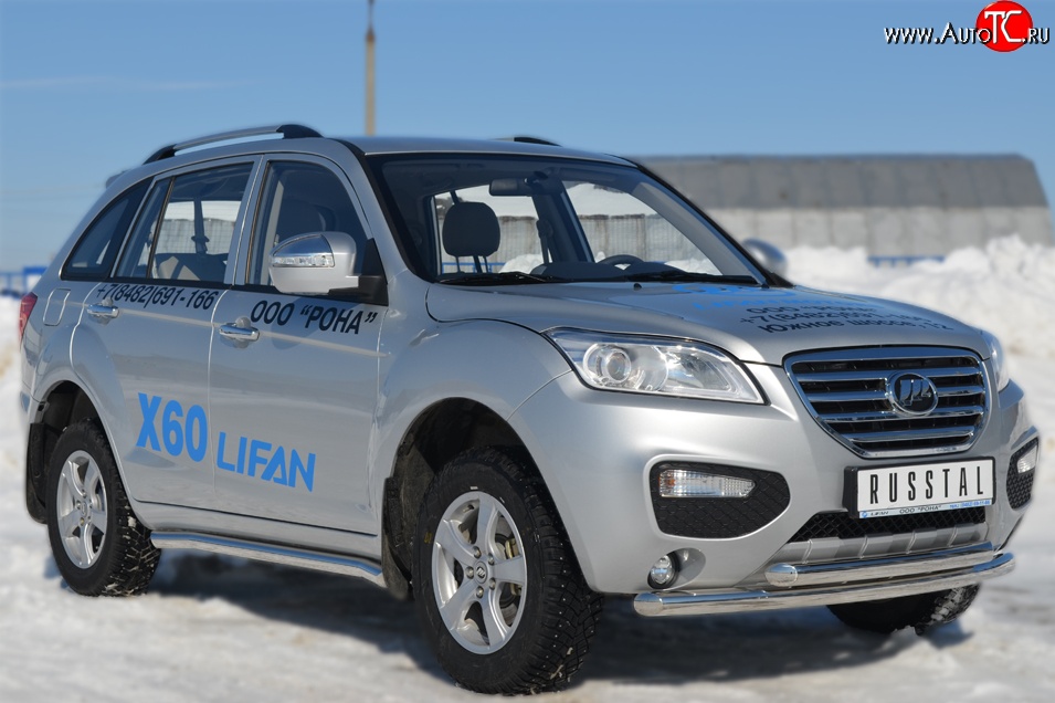 13 849 р. Защита порогов из круглой трубы диаметром 63 мм Russtal Lifan X60 1-ый рестайлинг (2015-2016) (Защита порогов с со скосами на торцах (вариант 1))  с доставкой в г. Горно‑Алтайск