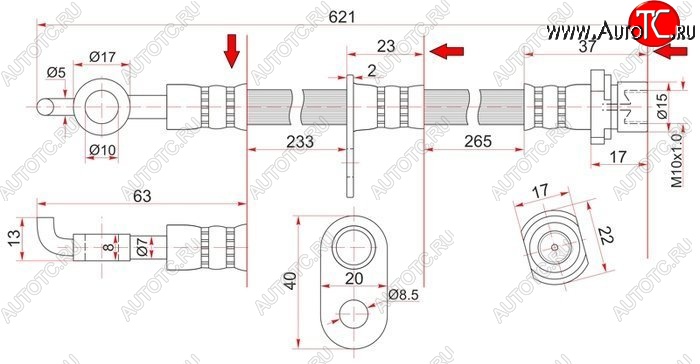 829 р. Тормозной шланг SAT (передний, правый, пр-во Таиланд) Lifan Solano  дорестайлинг (2010-2015)  с доставкой в г. Горно‑Алтайск