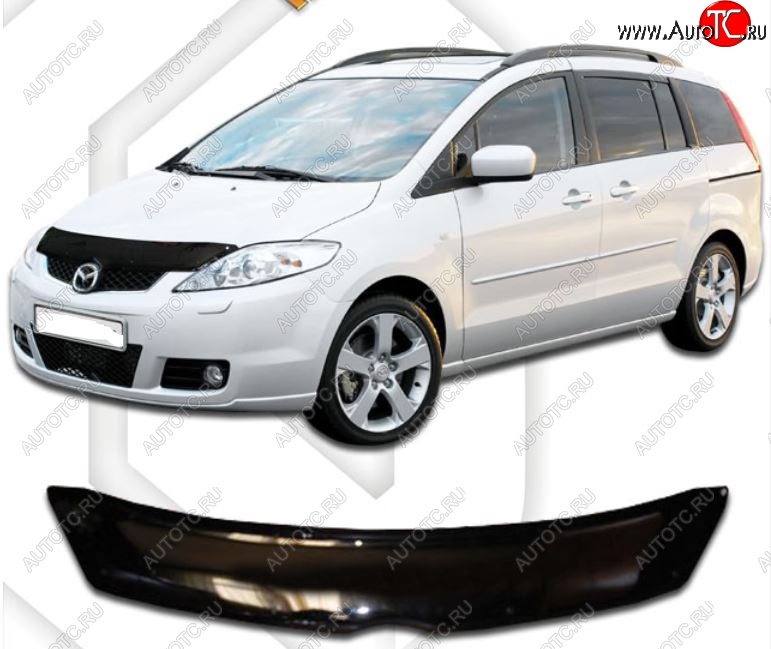 2 079 р. Дефлектор капота CA-Plastic  Mazda 5 (2005-2010) (Classic черный, Без надписи)  с доставкой в г. Горно‑Алтайск