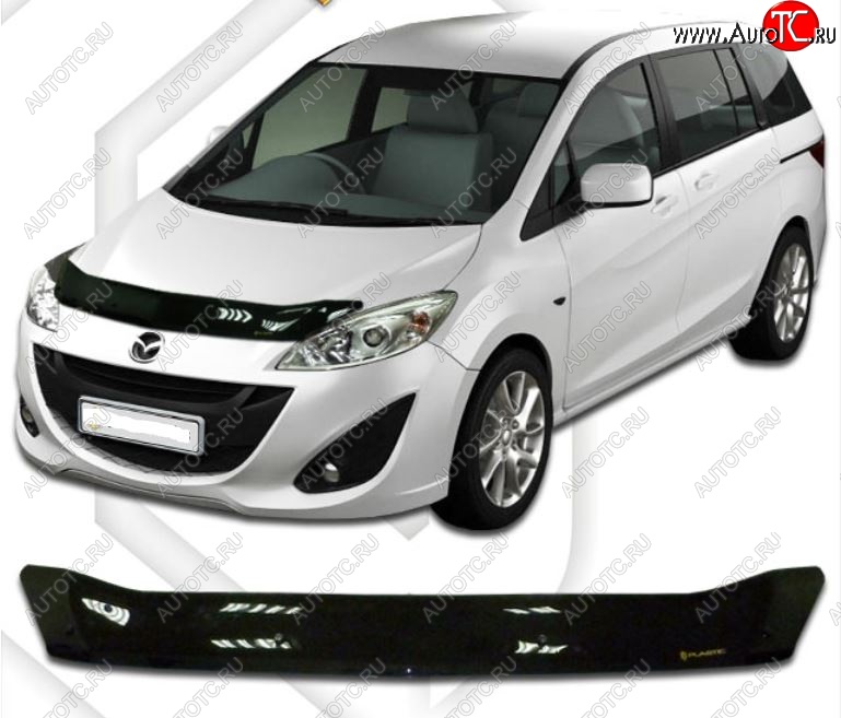 1 899 р. Дефлектор капота CA-Plastiс  Mazda 5 (2010-2015) (Classic черный, Без надписи)  с доставкой в г. Горно‑Алтайск