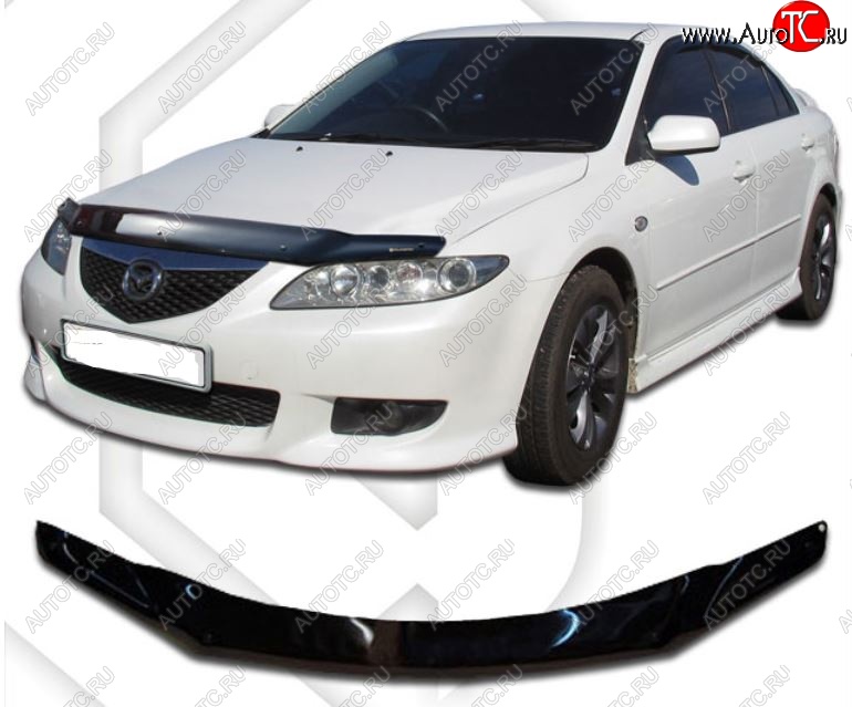 1 899 р. Дефлектор капота CA-Plastic  Mazda 6  GG (2002-2005) седан дорестайлинг (Classic черный, Без надписи)  с доставкой в г. Горно‑Алтайск