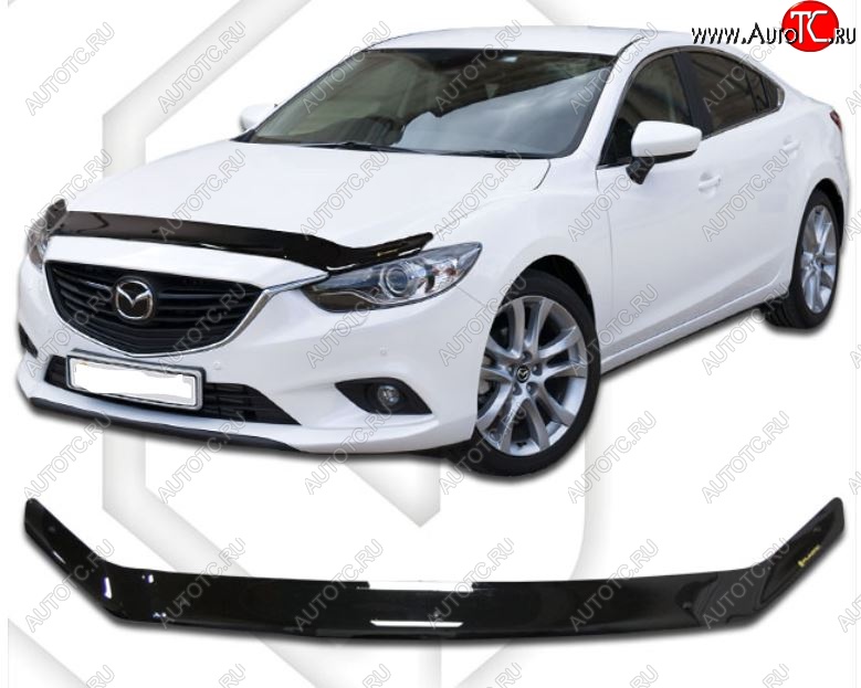 1 999 р. Дефлектор капота CA-Plastic  Mazda 6  GJ (2012-2018) дорестайлинг седан, дорестайлинг универсал, 1-ый рестайлинг седан (Classic черный, Без надписи)  с доставкой в г. Горно‑Алтайск