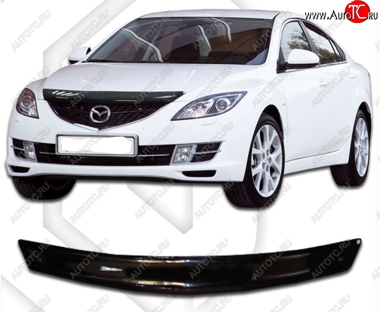 1 869 р. Дефлектор капота CA-Plastic  Mazda 6  GH (2007-2012) дорестайлинг лифтбэк, дорестайлинг седан, дорестайлинг универсал, рестайлинг лифтбэк, рестайлинг седан, рестайлинг универсал (Classic черный, Без надписи)  с доставкой в г. Горно‑Алтайск
