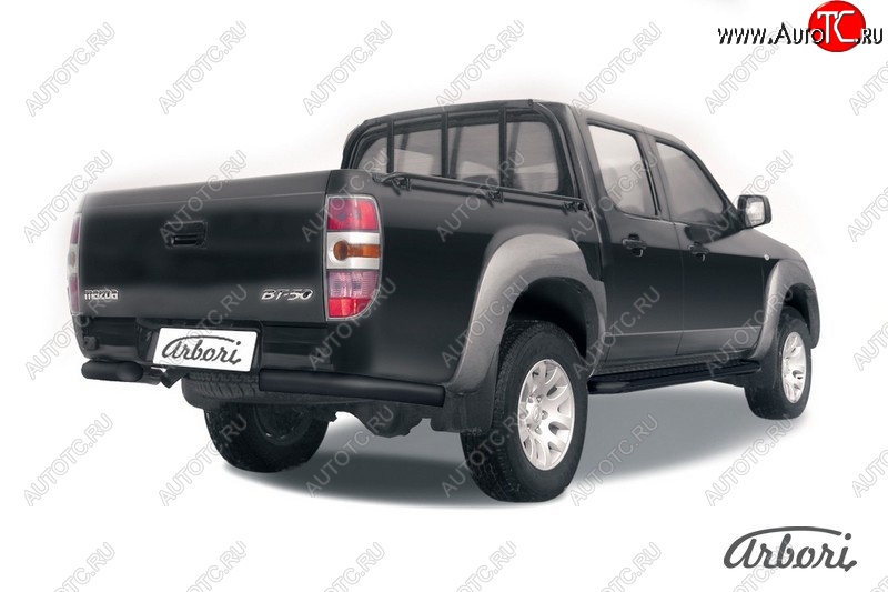 6 569 р. Защита заднего бампера Arbori (уголки, черная, 1 труба d76 mm). Mazda BT-50 (2006-2011)  с доставкой в г. Горно‑Алтайск