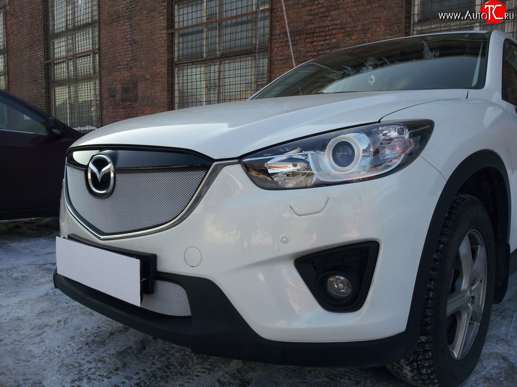 2 399 р. Нижняя сетка на бампер Russtal (хром) Mazda CX-5 KE дорестайлинг (2011-2014)  с доставкой в г. Горно‑Алтайск