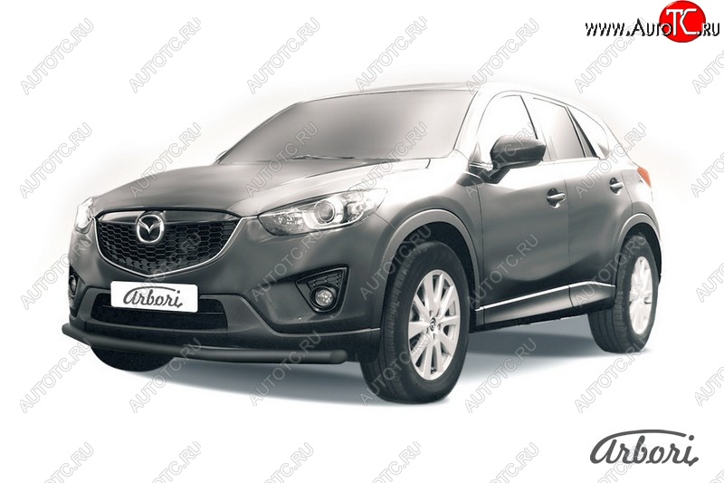 7 019 р. Защита переднего бампера Arbori (черная, 1 труба d57 mm). Mazda CX-5 KE дорестайлинг (2011-2014)  с доставкой в г. Горно‑Алтайск