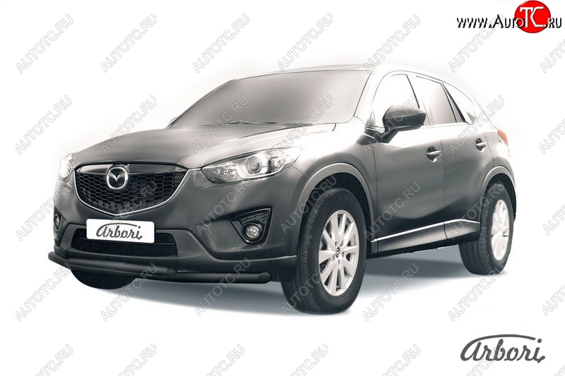 7 919 р. Защита переднего бампера Arbori (черная, 2 трубы d57 и 42 mm) Mazda CX-5 KE дорестайлинг (2011-2014)  с доставкой в г. Горно‑Алтайск