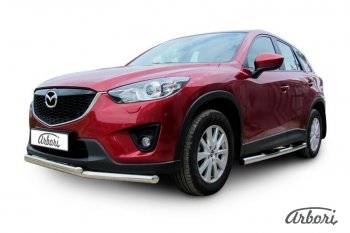 15 182 р. Защита переднего бампера Arbori (нержавейка, 2 трубы d57 и 42 mm) Mazda CX-5 KE дорестайлинг (2011-2014)  с доставкой в г. Горно‑Алтайск. Увеличить фотографию 2