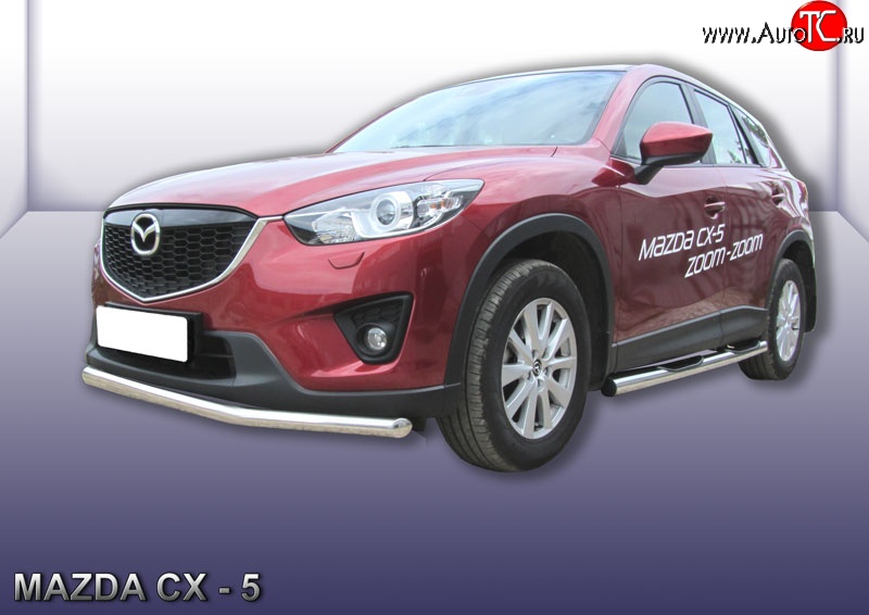 11 699 р. Одинарная защита переднего бампера из трубы диаметром 57 мм Slitkoff Mazda CX-5 KE дорестайлинг (2011-2014) (Нержавейка, Полированная)  с доставкой в г. Горно‑Алтайск