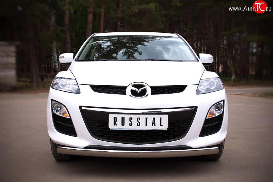 17 799 р. Защита переднего бампера (Ø75х42 мм, нержавейка) Russtal Mazda CX-7 ER рестайлинг (2010-2012)  с доставкой в г. Горно‑Алтайск