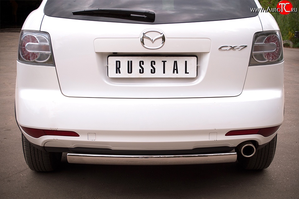 18 549 р. Защита заднего бампера (Ø75x42 мм, нержавейка) Russtal Mazda CX-7 ER рестайлинг (2010-2012)  с доставкой в г. Горно‑Алтайск