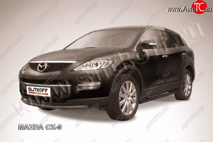 8 199 р. Защита переднего бампер Slitkoff  Mazda CX-9  TB (2007-2012) дорестайлинг, 1-ый рестайлинг (Цвет: серебристый)  с доставкой в г. Горно‑Алтайск