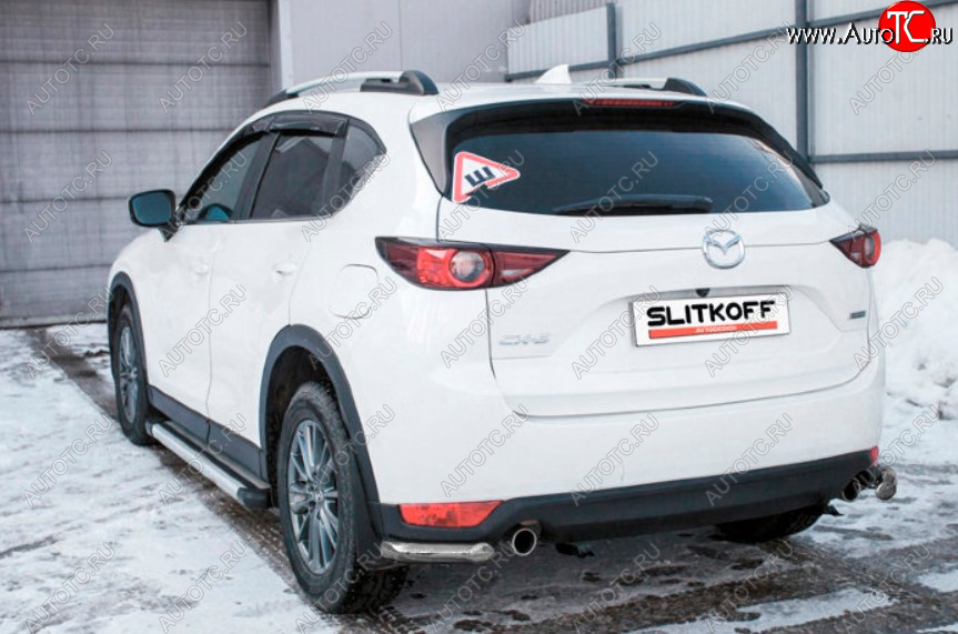 4 999 р. Защита заднего бампера Slitkoff (Ø 57 мм, уголки)  Mazda CX-5  KF (2016-2025) (Сталь с полимерным покрытием. Цвет: серебристый)  с доставкой в г. Горно‑Алтайск