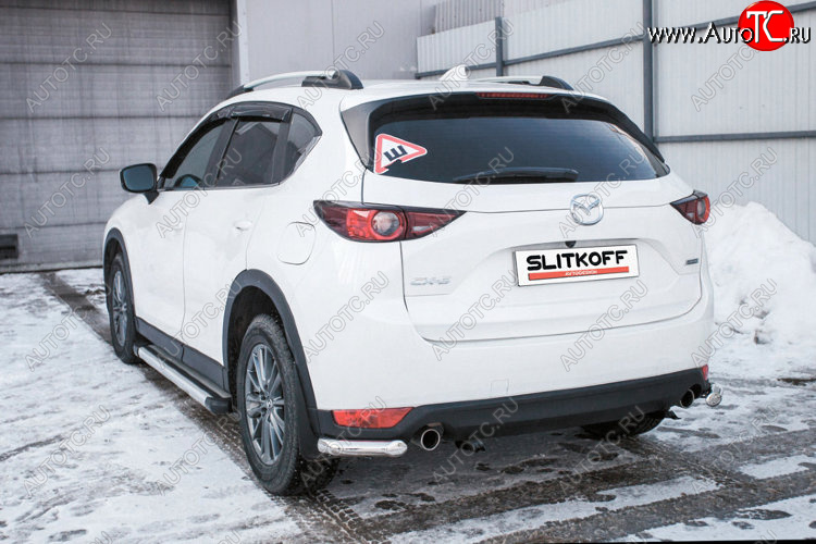 7 349 р. Защита заднего бампера Slitkoff (Ø 57 мм, уголки)  Mazda CX-5  KF (2016-2025) (Нержавеющая сталь)  с доставкой в г. Горно‑Алтайск