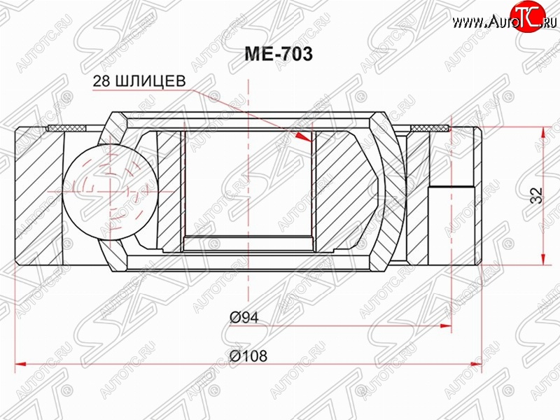 2 299 р. Шрус (внутренний) SAT (28*108 мм) Mercedes-Benz Vito W638 (1996-2003)  с доставкой в г. Горно‑Алтайск