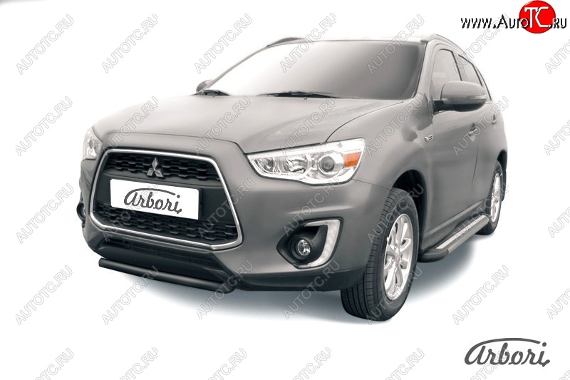 6 569 р. Защита переднего бампера Arbori (короткая, черная, 1 труба d57 mm). Mitsubishi ASX 1-ый рестайлинг (2013-2016)  с доставкой в г. Горно‑Алтайск