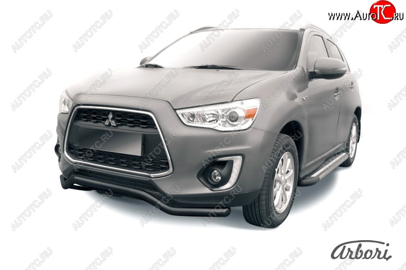 8 279 р. Защита переднего бампера Arbori (волна, черная, 1 труба d57 mm). Mitsubishi ASX 1-ый рестайлинг (2013-2016)  с доставкой в г. Горно‑Алтайск