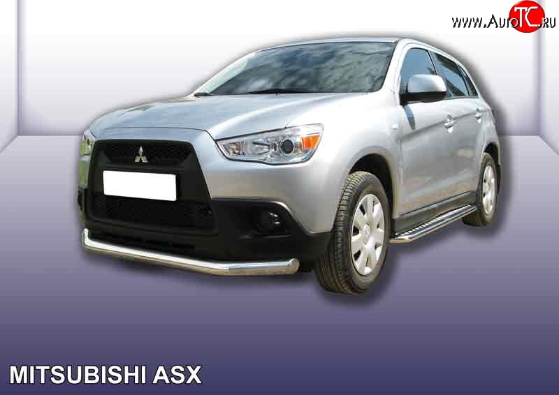 14 849 р. Одинарная защита переднего бампера диаметром 76 мм Slitkoff  Mitsubishi ASX (2010-2012) дорестайлинг (Нержавейка, Полированная)  с доставкой в г. Горно‑Алтайск