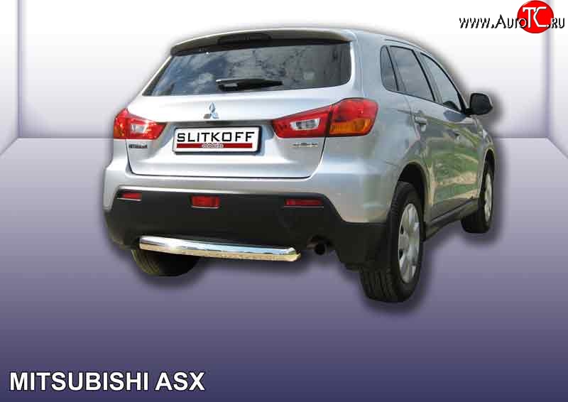 14 549 р. Защита заднего бампера из короткой трубы диаметром 76 мм Slitkoff  Mitsubishi ASX (2010-2012) дорестайлинг (Нержавейка, Полированная)  с доставкой в г. Горно‑Алтайск