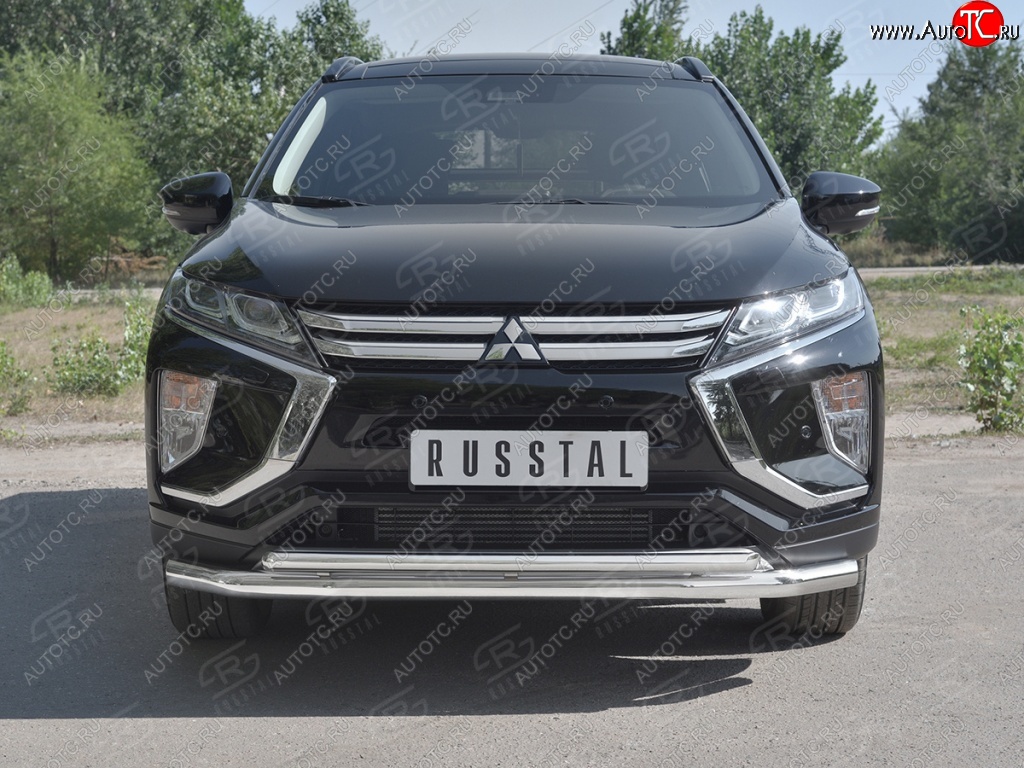 18 449 р. Защита переднего бампера (2 трубы Ø63 и 42 мм, нержавейка) SLITKOFF  Mitsubishi Eclipse Cross  GK (2017-2021) дорестайлинг  с доставкой в г. Горно‑Алтайск