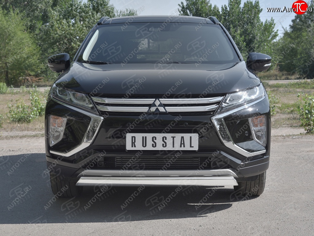 9 649 р. Защита переднего бампера (Ø75х42 мм, нержавейка) Russtal  Mitsubishi Eclipse Cross  GK (2017-2021) дорестайлинг  с доставкой в г. Горно‑Алтайск