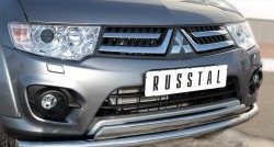 22 949 р. Защита переднего бампера (2 трубы Ø63 и 75х42 мм, нержавейка) Russtal Mitsubishi L200 5 KK,KL дорестайлинг (2015-2019)  с доставкой в г. Горно‑Алтайск. Увеличить фотографию 3