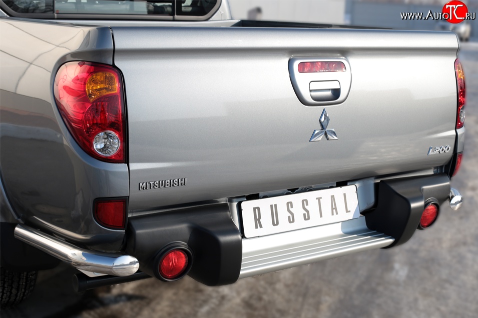 15 699 р. Защита заднего бампера (Ø63 мм уголки, нержавейка) SLITKOFF Mitsubishi L200 5 KK,KL дорестайлинг (2015-2019)  с доставкой в г. Горно‑Алтайск