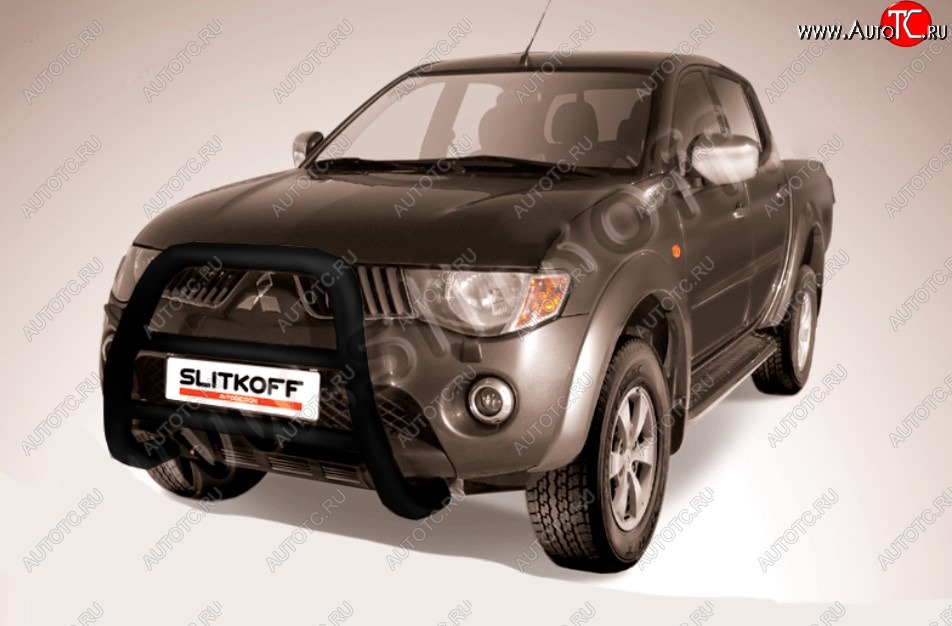 29 999 р. Защита переднего бампера Slitkoff (Ø76 мм, кенгурятник) Mitsubishi L200 4  дорестайлинг (2006-2014) (Цвет: черный)  с доставкой в г. Горно‑Алтайск