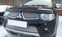 Нижняя сетка на бампер Russtal (хром) Mitsubishi Pajero Sport PB дорестайлинг (2008-2013)