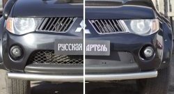 1 559 р. Зимняя заглушка решетки переднего бампера РА Mitsubishi L200 4  дорестайлинг (2006-2014)  с доставкой в г. Горно‑Алтайск. Увеличить фотографию 2