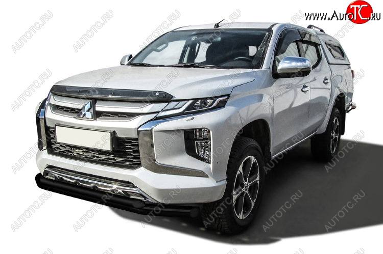 16 549 р. Защита переднего бампера Slitkoff (Ø 76+Ø 57 двойная) Mitsubishi L200 5 KK,KL рестайлинг (2018-2022) (Сталь с полимерным покрытием. Цвет: черный)  с доставкой в г. Горно‑Алтайск