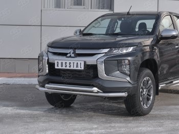 21 899 р. Защита переднего бампера (2 трубы Ø63 мм, нержавейка) SLITKOFF  Mitsubishi L200  5 KK,KL (2018-2022) рестайлинг  с доставкой в г. Горно‑Алтайск. Увеличить фотографию 2