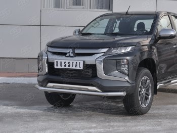 20 649 р. Защита переднего бампера (Ø 63 мм, нержавейка) SLITKOFF Mitsubishi L200 5 KK,KL рестайлинг (2018-2022)  с доставкой в г. Горно‑Алтайск. Увеличить фотографию 2