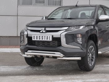 29 299 р. Защита переднего бампера (Ø63 с клыками, нержавейка) SLITKOFF Mitsubishi L200 5 KK,KL рестайлинг (2018-2022)  с доставкой в г. Горно‑Алтайск. Увеличить фотографию 2