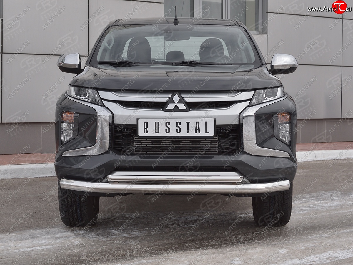 24 599 р. Защита переднего бампера (2 трубы Ø76 и 42 мм, нержавейка) SLITKOFF Mitsubishi L200 5 KK,KL рестайлинг (2018-2022)  с доставкой в г. Горно‑Алтайск