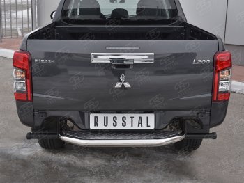 24 999 р. Защита заднего бампера (Ø63 мм, короткая) RUSSTAL  Mitsubishi L200  5 KK,KL (2018-2022) рестайлинг (Лист алюминиевый, труба - нержавейка)  с доставкой в г. Горно‑Алтайск. Увеличить фотографию 2