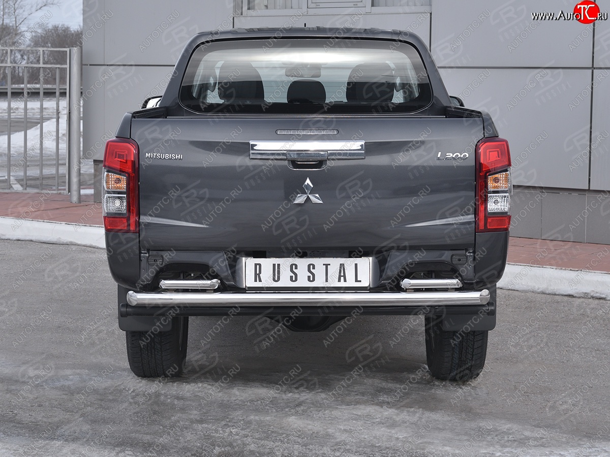 26 999 р. Защита заднего бампера (2 трубы Ø63 и 42 мм , нержавейка) RUSSTAL Mitsubishi L200 5 KK,KL рестайлинг (2018-2022)  с доставкой в г. Горно‑Алтайск