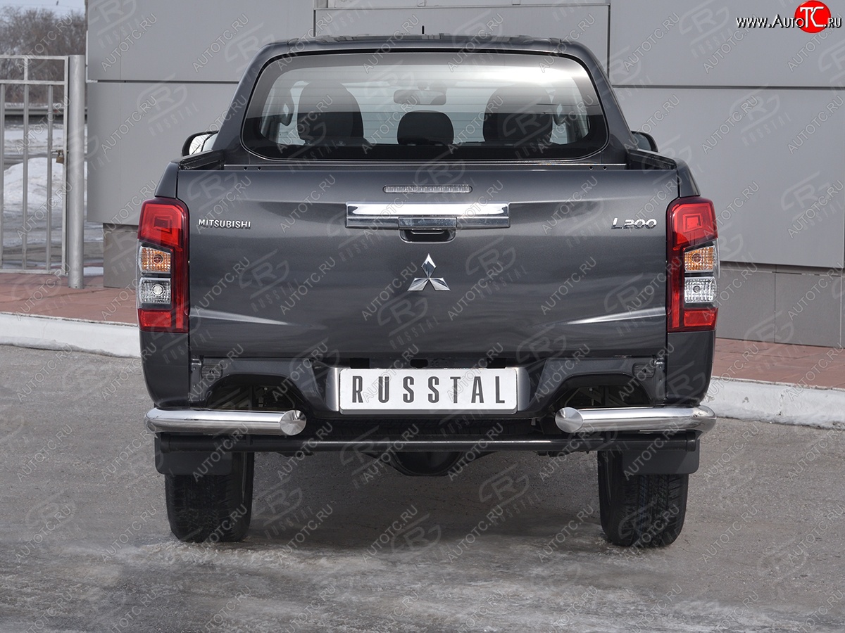 16 599 р. Защита заднего бампера (Ø76 мм уголки, нержавейка) SLITKOFF  Mitsubishi L200  5 KK,KL (2018-2022) рестайлинг  с доставкой в г. Горно‑Алтайск